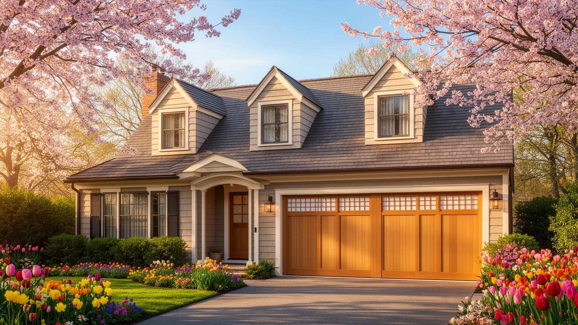 Beautiful Cape Cod home with Asian inspired garage doors featuring shoji screen panels in Sprague River, Oregon